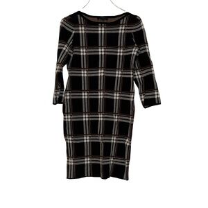 Ann Taylor Black Plaid Long Sleeve Sheath Dress
